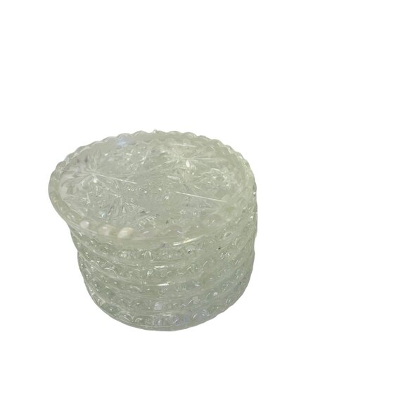 Anchor Hocking Set Of 6 Vintage Pressed Glass Coasters With Star & Floral Patter - Picture 3 of 6